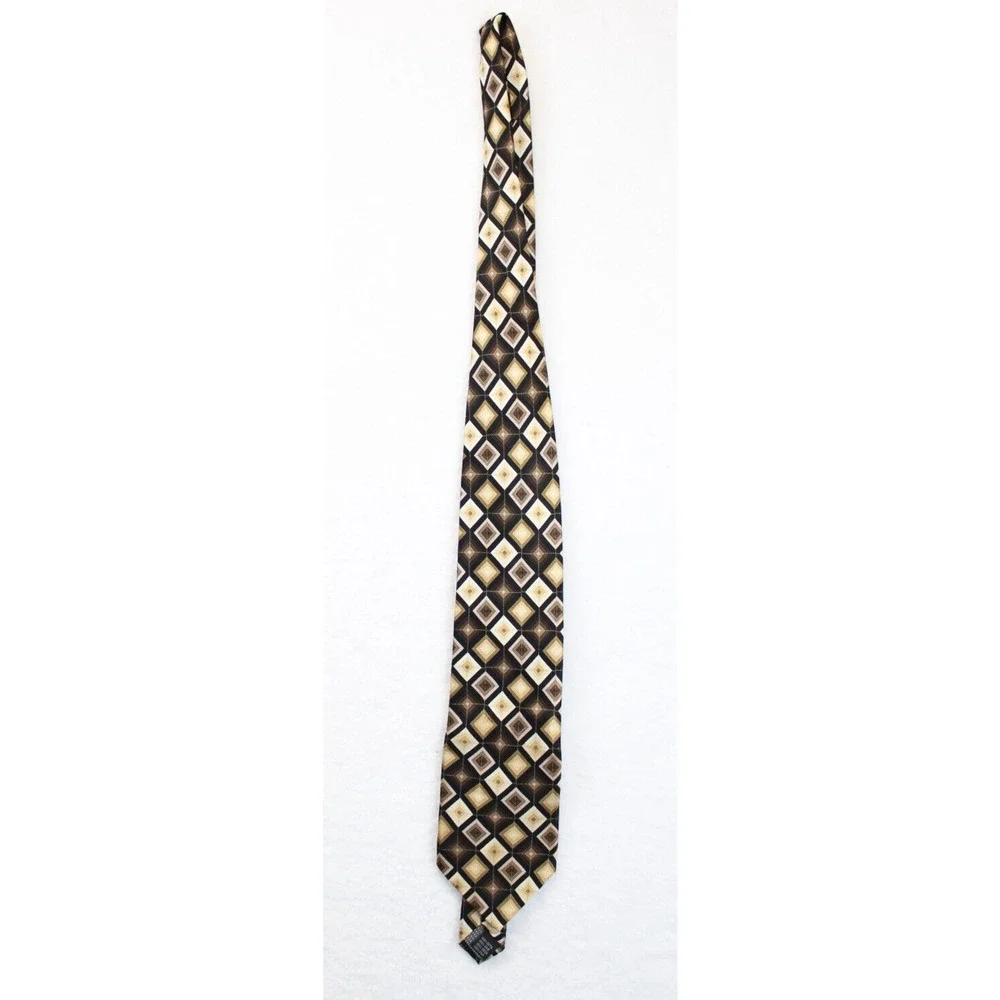 Giorgio Brutini Argyle Pattern Silk Men Necktie Black & Tan 60 In. Career Office
